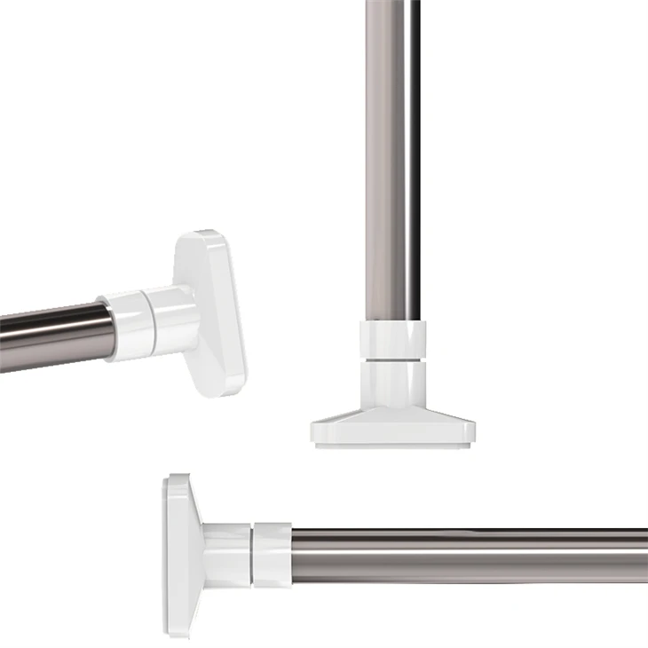 Shower Curtain Rod Silver Iron Tube White Plastic Head